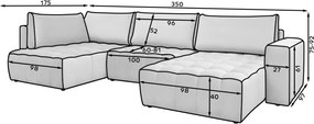Colțar lemn masiv Formă U Extensibil Bonnie 350x170cm Personalizabil - Flores 05, Dreapta