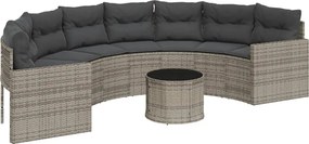 vidaXL Canapea de grădină cu masă/perne, semi-rotundă, gri, poliratan