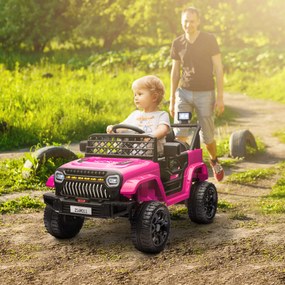 AIYAPLAY Mașină electrică pentru copii 4x4 cu telecomandă 2,4Ghz, 2 motoare 12 V, viteză reglabilă, muzică, claxon, lumini LED, negru | Aosom Romania