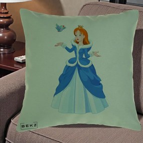 Perna Personalizata Printesa Albastra cu Pasare, 40x40 cm, Verde, Husa Detasabila, Perna Inclusa, BEKZ®