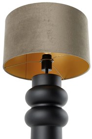 Lampa de masă de design cu abajur din catifea neagră, bej cu auriu 35 cm - Alisia