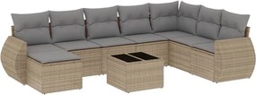 vidaXL Set canapele de grădină, 9 piese, cu perne, bej, poliratan