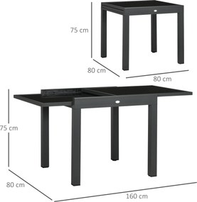 Outsunny Masă de Grădină Extensibilă cu Blat din Sticlă 80-160x80x75 cm Negru | Aosom Romania