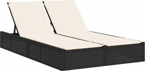vidaXL Șezlong dublu cu perne, negru, poliratan