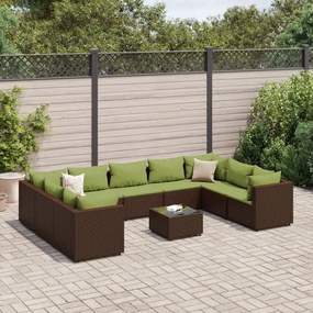 3308278 vidaXL Set mobilier de grădină cu perne, 10 piese, maro, poliratan