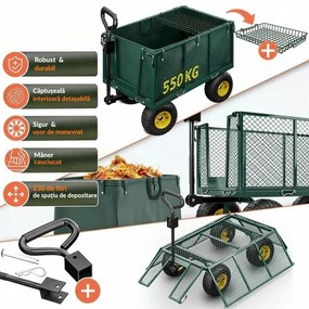 Cărucior de transport HECTOR, max. 550 kg, 110x75x52 cm, verde Gardebruk