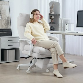 HOMCOM Scaun rotativ, aspect de in, ajustabil în înălțime, cu înclinare de 160 de grade, suport pentru picioare, crem | Aosom Romania