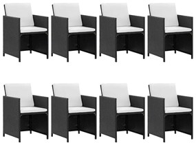 42543 vidaXL Set mobilier de exterior cu perne, 9 piese, negru, poliratan