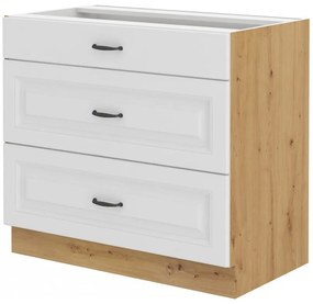Dulap inferior de bucătărie Sheila 80 D 3S BB (Stejar artisan + Alb). 1032446