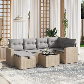 vidaXL Set canapele de grădină, 7 piese, cu perne, bej, poliratan