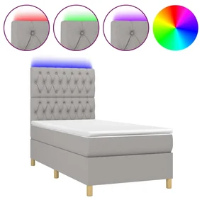 3135629 vidaXL Pat cu arcuri, saltea și LED, gri deschis, 80x200 cm, textil