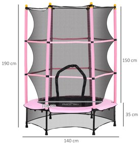 HOMCOM Trambolină Elastică pentru Copii 3-10 Ani cu Plasă de Siguranță și Țevi Capitonate, Ø140x190 cm, Roz | Aosom Romania