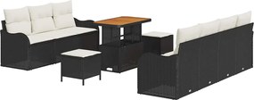 vidaXL Set de canapele pentru grădină cu pernă 10 pcs Negru poliratan