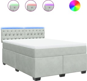 vidaXL Pat box spring cu saltea, gri deschis, 140x200 cm, catifea