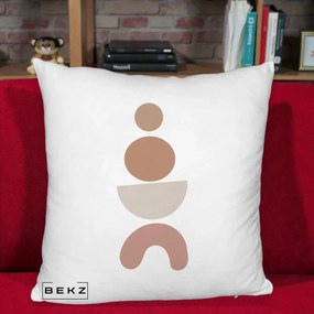 Perna Decorativa Geometric Boho Cercuri si Arc, 40x40 cm, Alb Pufos, Husa Detasabila, Perna Inclusa, BEKZ®