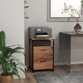 Vinsetto Cajonera de Oficina Cajonera pentru Birou cu Roți Arhivar pentru Dimensiuni A4 44x40x66,5 cm Maro Rustic | Aosom Romania