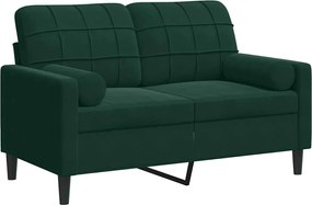 vidaXL Canapea cu 2 locuri cu pernuțe, verde închis, 120 cm, catifea