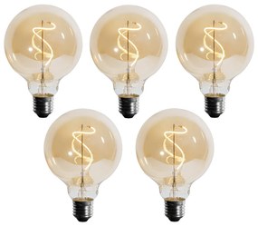 Set de 5 becuri LED dimabile E27 cu filament spiralat G95 4W 270LM 2700K