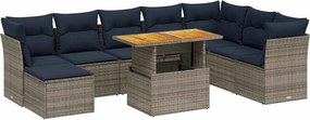 vidaXL Set canapele de grădină cu perne, 9 piese, gri, poliratan