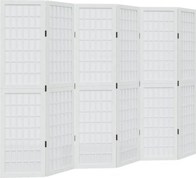 vidaXL Paravan cameră 6 panouri, alb, lemn masiv paulownia