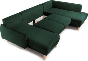 Colțar verde închis extensibil/cu spațiu de depozitare cu tapițerie din catifea reiată (cu colț pe partea dreaptă/în formă de "U") Tori – Bonami Selection
