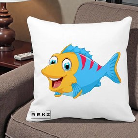 Perna Decorativa Peste Vesel Cartoon, 40x40 cm, Alba Mata, Husa Detasabila, Perna Inclusa, BEKZ®