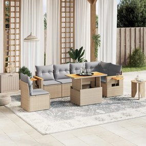 vidaXL Set canapele de grădină, 7 piese, cu perne, bej, poliratan