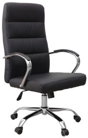Scaun directorial Ambasador, baza cromata, piele ecologica, negru