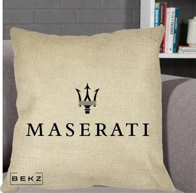 Perna Personalizata cu emblema Maserati, 40x40 cm, Crem, Husa Detasabila, Perna Inclusa, BEKZ®
