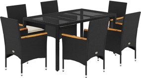 vidaXL Set mobilier de grădină cu perne 7 piese negru poliratan&sticlă