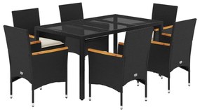 3278648 vidaXL Set mobilier de grădină cu perne 7 piese negru poliratan&sticlă