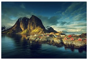 Tablou cu sat de pescari din Norvegia (90x60 cm)
