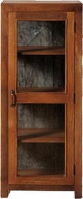 Vitrină mică rustică din lemn reciclat, maro, cu 1 ușă vitrată, laterale vitrate și 3 rafturi, finisaj natural, 127 x 54 x 46 cm, „Marcel”