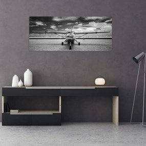 Tablou - Avion alb-negru și alb-negru (120x50 cm)
