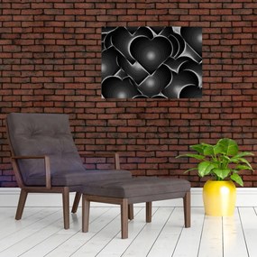 Tablou cu inimile alb - negre (70x50 cm)
