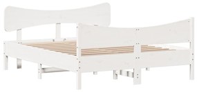 3216379 vidaXL Cadru de pat cu tăblie, alb, 150x200 cm lemn masiv pin