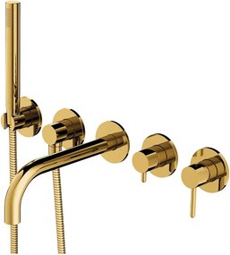 Baterie cada - dus incastrata Omnires Y 5 orificii auriu cu corp ingropat si set de dus