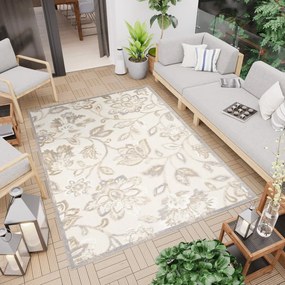 Covor patio crem cu model de flori Lățime: 120 cm | Lungime: 170 cm