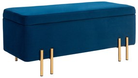 HOMCOM Băncuță, Băncuță Capitonată cu Spațiu de Stocare, Metal, Lemn de Cauțiuc, Spumă, 100 x 40 x 42 cm, Albastru | Aosom Romania
