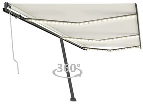 vidaXL Copertină automată cu LED &amp; senzor vânt, crem, 600x300 cm