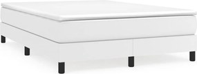 vidaXL Pat box spring cu saltea, alb, 140x190 cm, piele ecologică