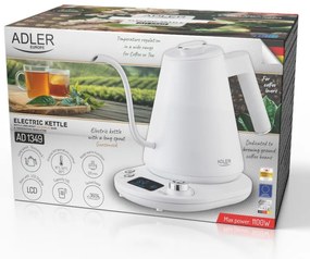 Cana electrica Adler AD 1349W, 1100W, 1 l, 40-100°C, mentinere caldura, Afisaj LED, Alb