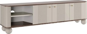 Comodă TV Vesper 187 cm cu trei uși - kaszmir / nuc / mânere aurii / picioare sferice