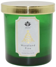 Lumânare în sticlă colorată cu capac Arome, Woodland Pine, 125 g