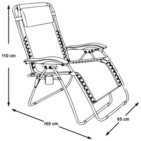 Scaun de gradina gravitatie zero cu suport pentru pahar, 2 buc-maro