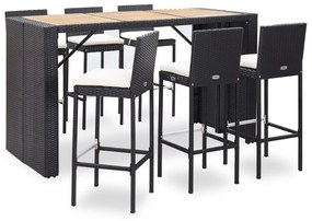 49562 vidaXL Set mobilier bar exterior, cu perne, 7 piese, negru, poliratan