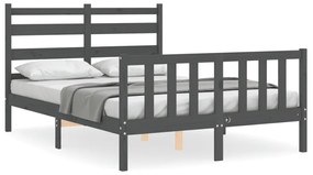 3192013 vidaXL Cadru de pat cu tăblie, dublu, gri, lemn masiv