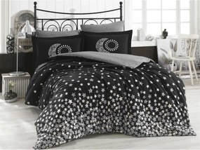 Set lenjerie pat dublu STARS, bumbac, negru/gri, 240x260 cm, cu cearce
