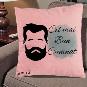 Cadou pentru Cumnat - Perna Personalizata Cel mai Bun Cumnat cu Portret Barbat si Pete Teal, 40x40 cm, Roz, Husa Detasabila, Perna Inclusa, BEKZ®