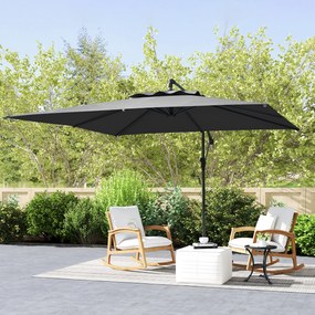 Outsunny Umbrelă laterală pătrată 3 x 3 m cu manivelă, bază încrucișată, umbrelă înclinabilă rotire la 360° țesătură 180 g/m² gri închis | Aosom Romania